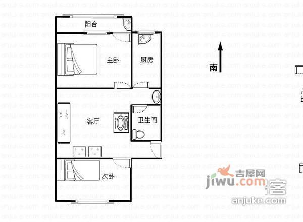 五台山小区2室1厅1卫66㎡户型图