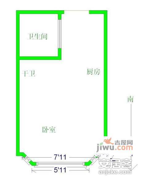 老友记公寓1室1厅1卫29㎡户型图