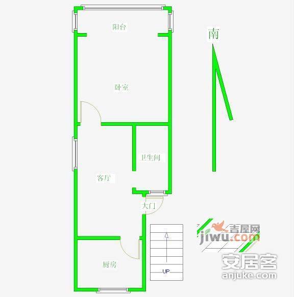 老友记公寓1室1厅1卫29㎡户型图