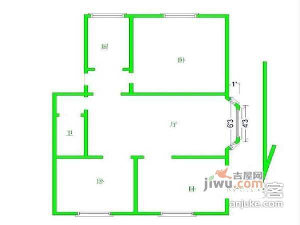 西城岚湾花苑3室2厅1卫108㎡户型图