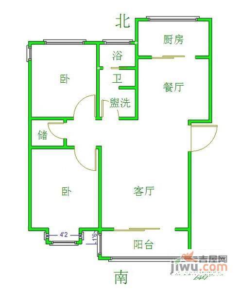 湖东音乐苑2室2厅1卫94㎡户型图