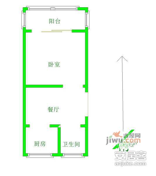 蓓蕾村1室1厅1卫38㎡户型图