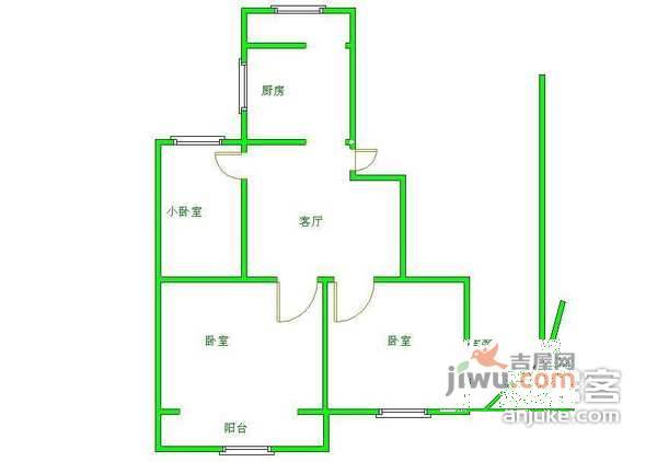 北京西路小区3室1厅1卫68㎡户型图