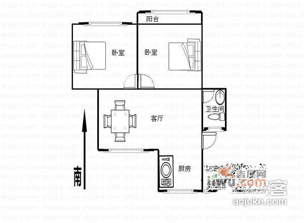 钟山山庄2室1厅1卫66㎡户型图