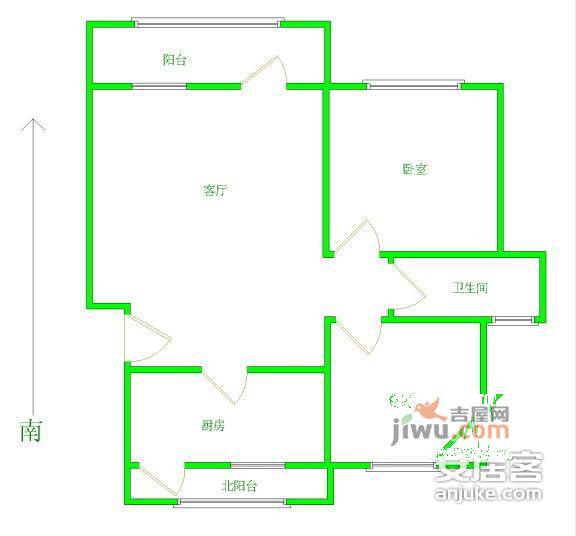 经纬城市花园2室1厅1卫62㎡户型图