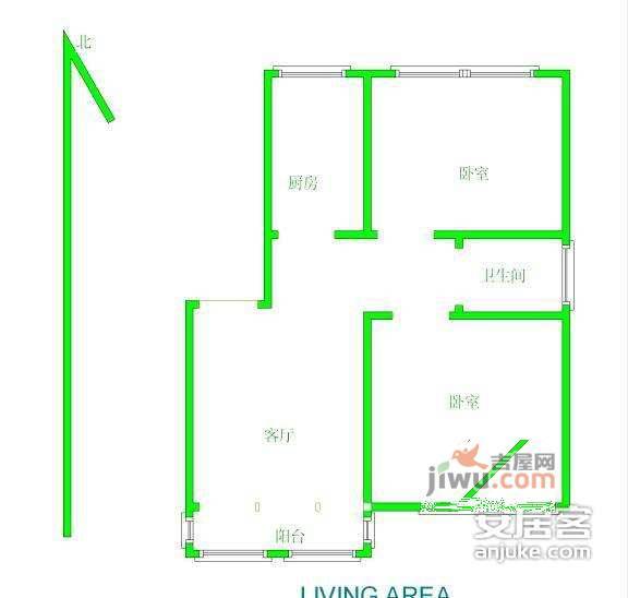 经纬城市花园2室1厅1卫62㎡户型图