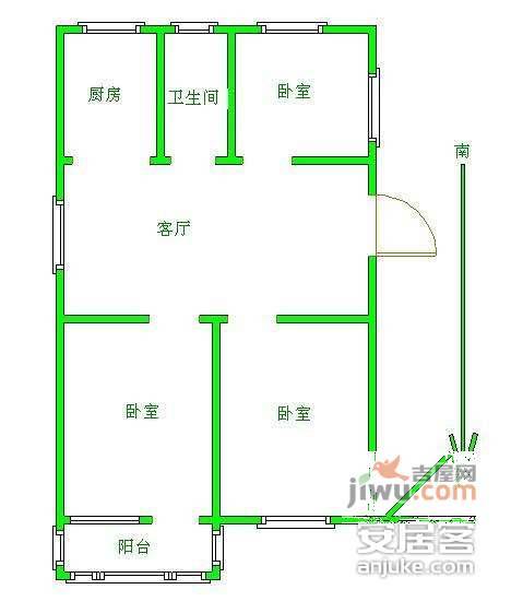 长乐路小区3室1厅1卫82㎡户型图