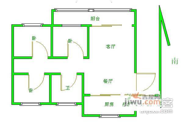 红山山庄3室2厅1卫120㎡户型图