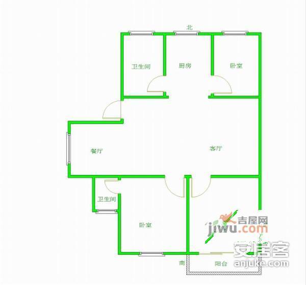 岚岛别墅3室2厅2卫100㎡户型图