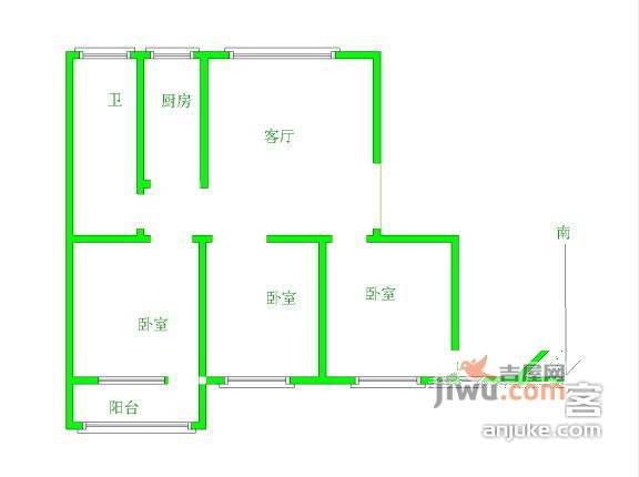 日光广场3室2厅2卫户型图