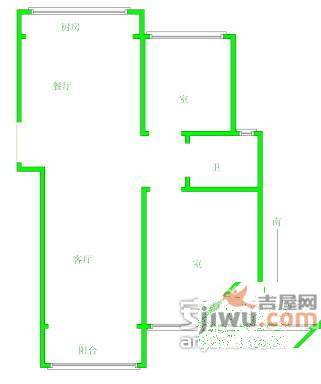 红山机电花园2室2厅1卫87㎡户型图