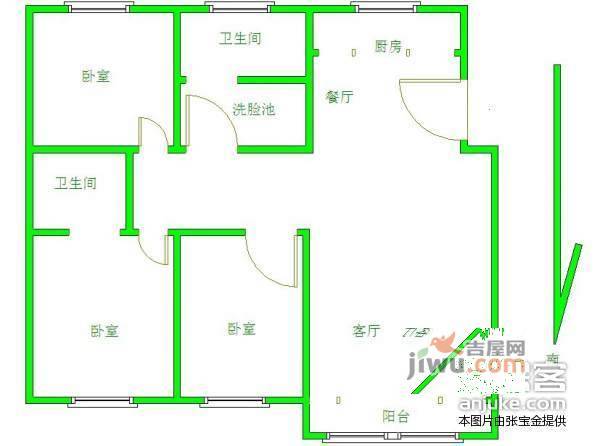 红山机电花园3室2厅2卫125㎡户型图