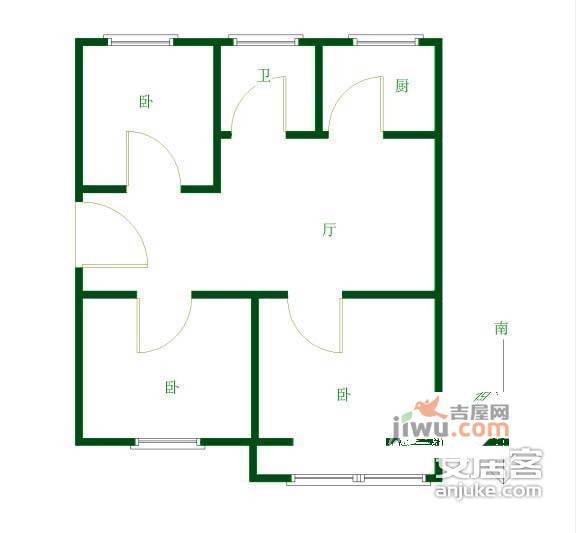 多伦路小区3室1厅1卫77㎡户型图