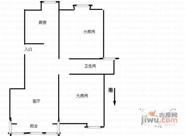 君悦湖滨2室2厅1卫80㎡户型图