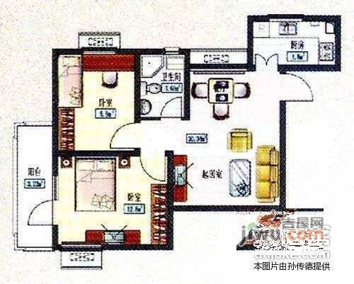 中和园2室1厅1卫84㎡户型图