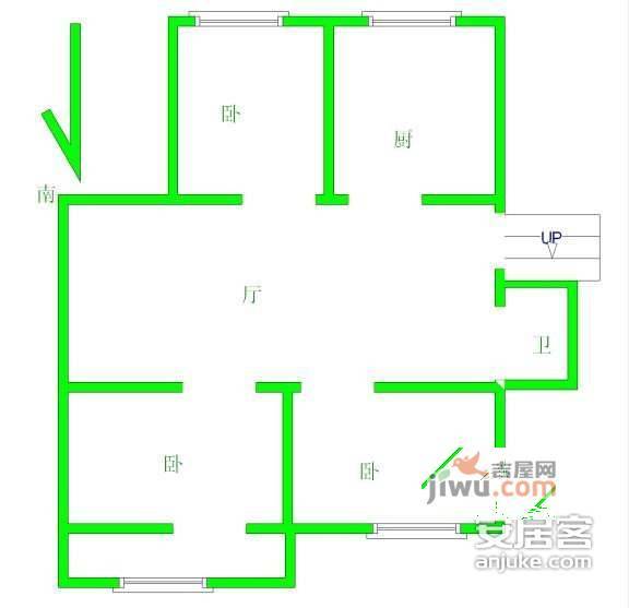 凤虹苑小区3室1厅1卫76㎡户型图