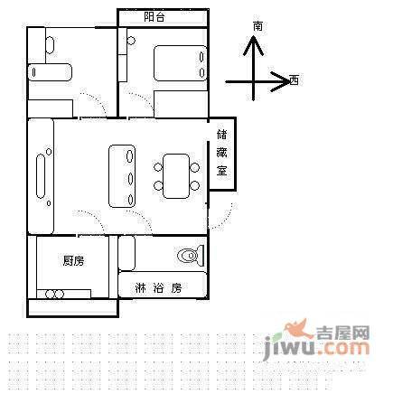 开元新寓2室1厅1卫65㎡户型图