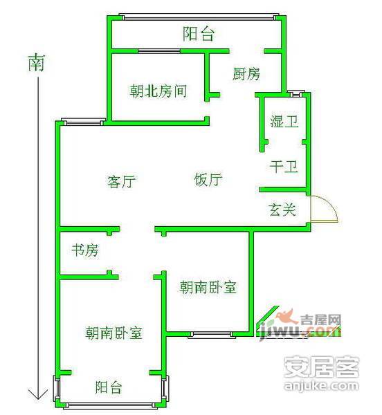 文思苑3室2厅1卫100㎡户型图