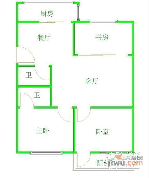 翠屏国际城金榕苑2室2厅1卫97㎡户型图