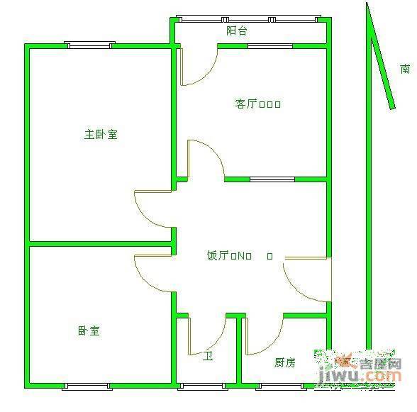 尧石二村2室2厅1卫75㎡户型图