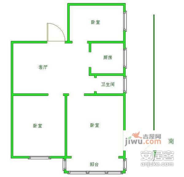 九莲塘小区3室1厅1卫77㎡户型图