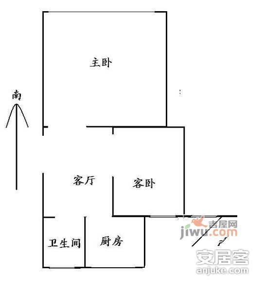 南湖边2室1厅1卫50㎡户型图