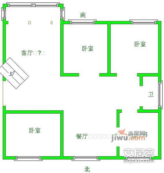 爱秦湾3室2厅1卫121㎡户型图