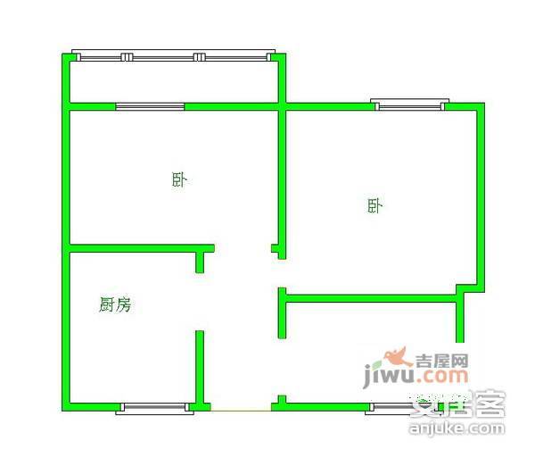 扇骨里2室1厅1卫58㎡户型图