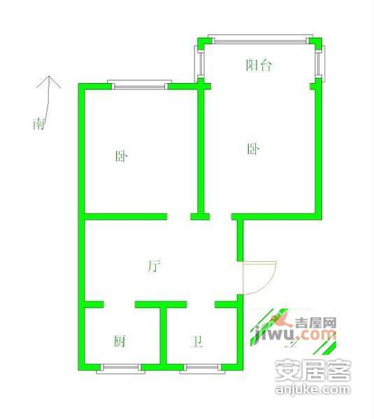 扇骨里2室1厅1卫58㎡户型图