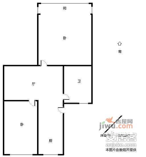 扇骨里2室1厅1卫58㎡户型图