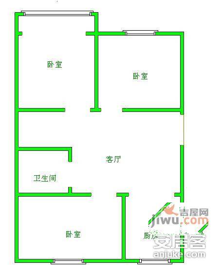 扇骨里3室1厅1卫85㎡户型图