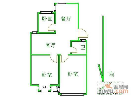 桥北花苑2室1厅1卫68㎡户型图