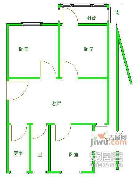 尧建新村100号院3室1厅1卫65㎡户型图