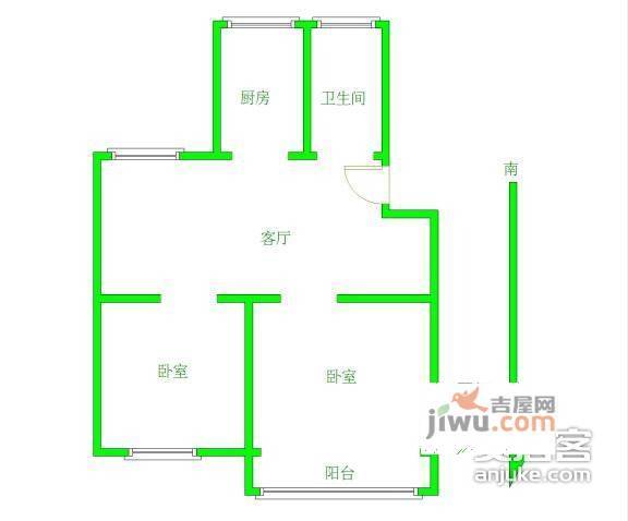 庆盛园小区2室2厅1卫64㎡户型图