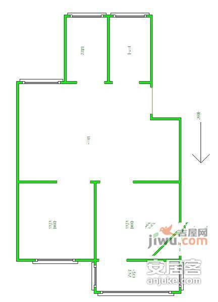 庆盛园小区2室2厅1卫64㎡户型图