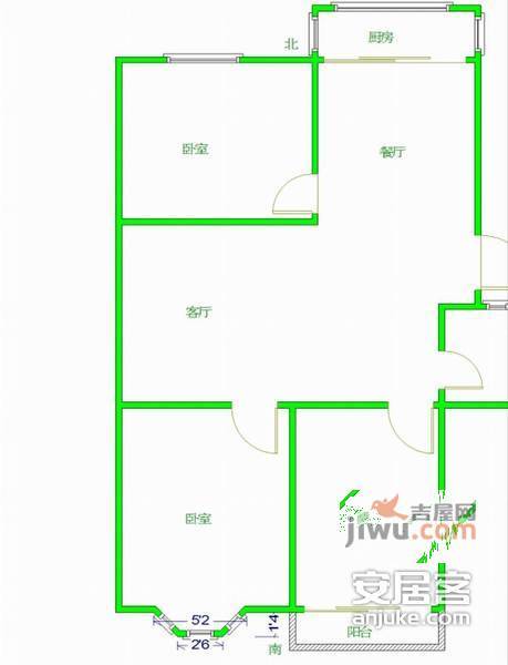 仲景公寓3室2厅2卫117㎡户型图