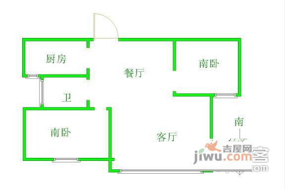 龙凤玫瑰园2室2厅1卫109㎡户型图