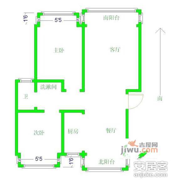 君悦城市花园2室2厅1卫94㎡户型图