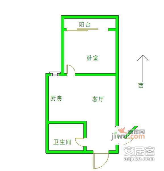 银河湾福苑1室1厅1卫51㎡户型图