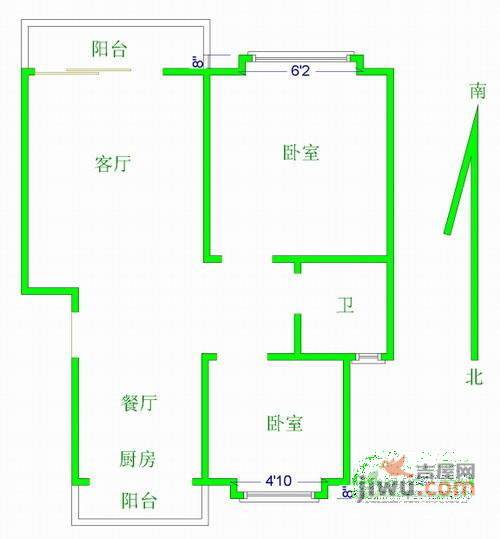 宏图上花园2室2厅1卫92㎡户型图