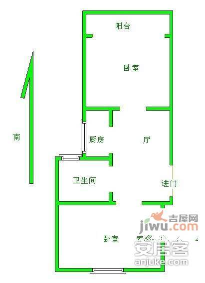 北苑一村2室1厅1卫61㎡户型图