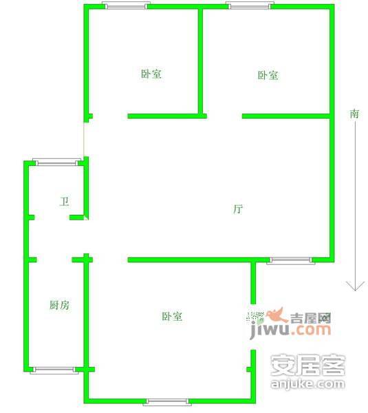 开源小区3室1厅1卫78㎡户型图