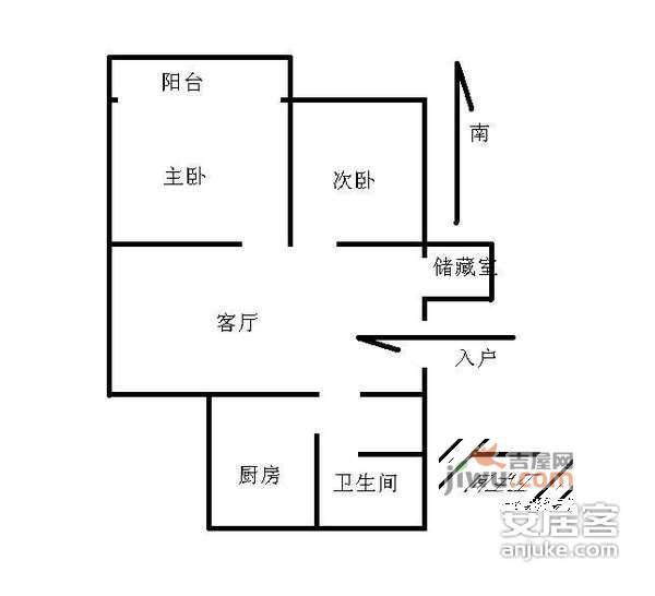 开源小区2室2厅1卫76㎡户型图