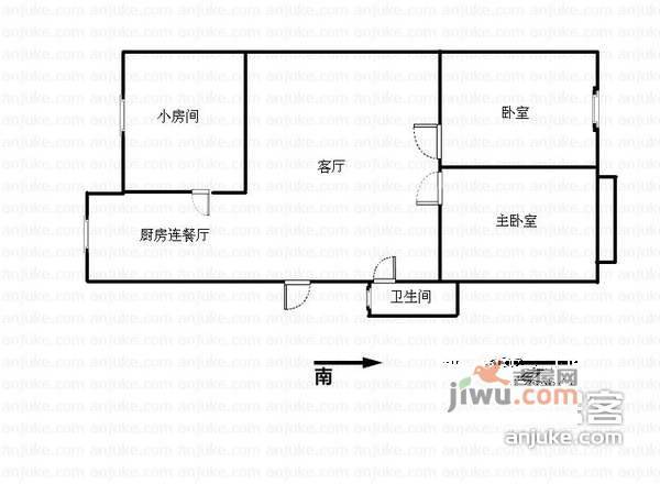 宏景公寓3室2厅1卫95㎡户型图