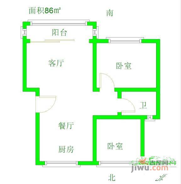 桥工新村2室2厅1卫82㎡户型图