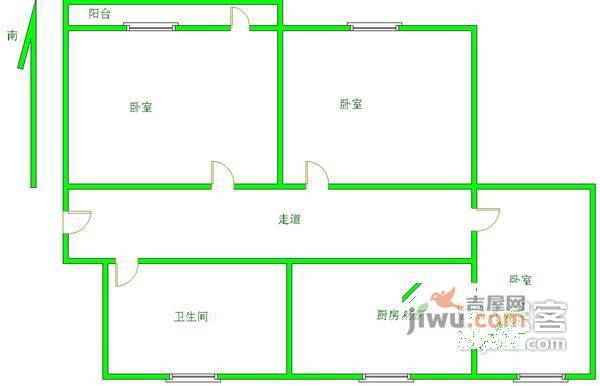 桥工新村3室1厅1卫63㎡户型图