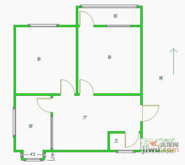 桥工新村2室1厅1卫65㎡户型图