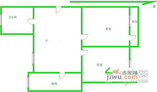 桥工新村2室1厅1卫65㎡户型图