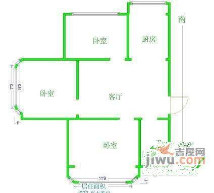 普德花园3室2厅1卫106㎡户型图