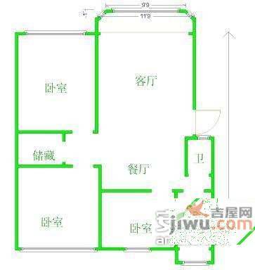 普德花园3室2厅2卫114㎡户型图